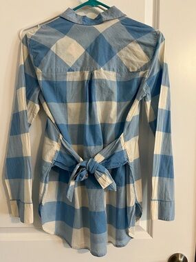 J. Crew Blue and White Buffalo Check Tie-Back Shirt